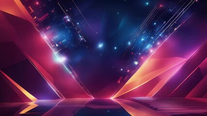 Leinwandbilder - Abstract digital art showcasing geometric shapes gradients of pink blue and orange reflections and lights creating a futuristic and dynamic composition