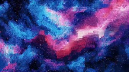 Poster - Abstract digital art featuring a cosmic texture with vibrant blue and magenta hues and a grainy effect.