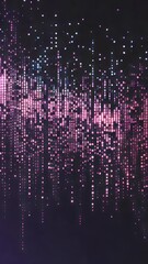 Leinwandbilder - Abstract digital art with pixelated patterns. Dark background illuminated by cascading pixels in pink and purple hues. Vertical lines of data. Futuristic and modern visual.