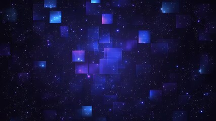 Leinwandbilder - Abstract Digital Composition Of Floating Blue Squares And White Sparkles Against Dark Purple Background