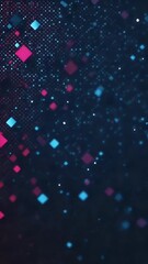 Leinwandbilder - Abstract digital background with floating colorful squares blue and pink shapes on dotted dark blue backdrop