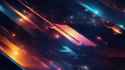 Leinwandbilder - Abstract digital art with geometric shapes gradients and light effects. Featuring a complex composition of lines and dots with vibrant colors. Dynamic and futuristic atmosphere.