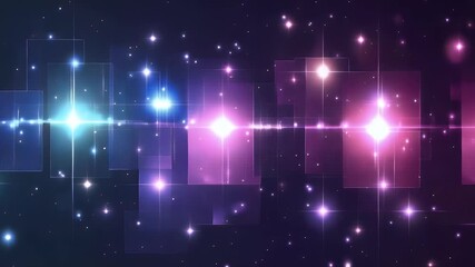 Leinwandbilder - Abstract digital art featuring a vibrant composition of luminous shapes and radiant light bursts in space. The image presents a dynamic interplay of colors like blue pink and purple.