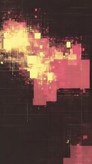 Leinwandbilder - Abstract vertical composition with geometric shapes in warm colors against dark background. Featuring squares dots and light streaks creating a digital effect. Suitable for modern design concepts.