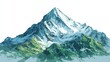 © Nur - Snowy mountain peak, detailed illustration, with lush green slopes and a misty base