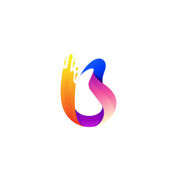 B logo, Letter B logo and water swoosh design colorful, 3d style