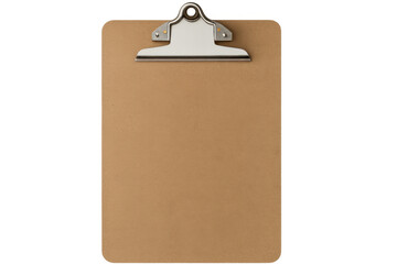 Fototapete - Clipboard with brown blank paper and metal clip on transparent background, waiting for notes, checklist, survey, or exam questions