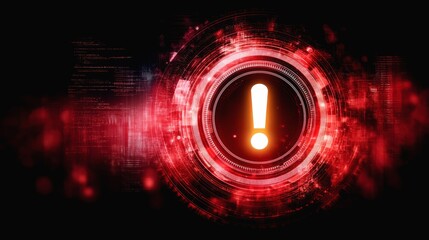 Poster - Red Circular Warning Sign with Exclamation Mark and Abstract Digital Background