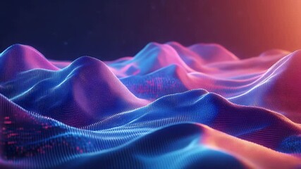 Leinwandbilder - Abstract digital landscape with vibrant gradient colors blue and purple with a hint of orange light. Conceptual 3D rendering of data visualization or a futuristic terrain.