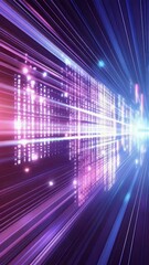 Leinwandbilder - Abstract digital tunnel with lines and lights showcasing futuristic technology and data transfer. Neon pink and blue colors create a dynamic and technological atmosphere.