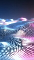 Leinwandbilder - Abstract digital wave pattern with luminous dots and vibrant blue pink hues. Rendered with soft lighting emphasizing depth and dimension in a dark atmospheric background.