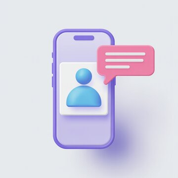 Phone with profile icon and speech bubble on gray background. Digital communication, messaging, modern minimalism, tech interface.