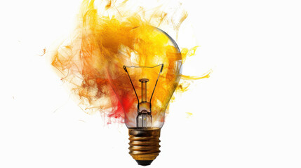 Poster - light bulb with vibrant yellow and orange smoke, symbolizing creativity and innovation, stands out a