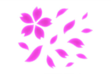 Poster - Pink neon light illuminating cherry blossom flowers and delicate petals gently falling against a transparent background, evoking spring beauty