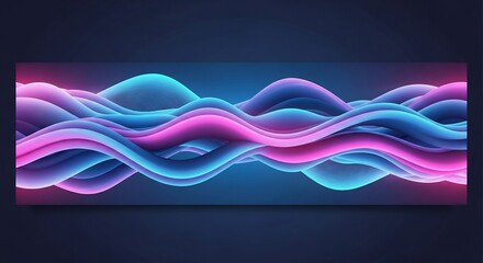 Poster - Abstract Waves of Pink and Blue: Dynamic Gradient Flow on Dark Background