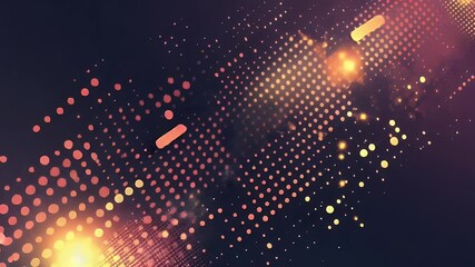 Poster - Dynamic Abstract Digital Animation with Glowing Bokeh Effects and Particles in Warm Orange and Purple Hues Against Dark Background