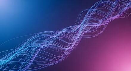 Poster - Abstract Wavy Lines on Gradient Background in Blue and Purple Tones