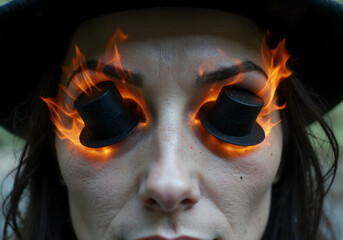 Poster - Person with Burning Top Hats over Eyes