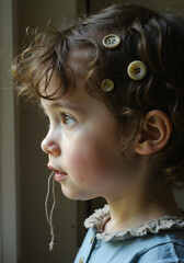 Poster - Toddler with Buttons in Hair and String in Mouth