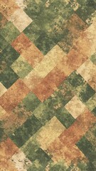 Leinwandbilder - Abstract mosaic background features a geometric design with diagonal rectangular tiles in shades of green brown and tan creating a textured surface.