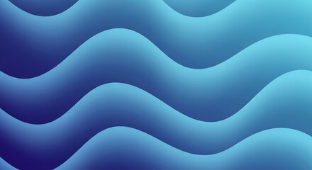 Poster - Gradient Blue Wavy Abstract Background with Smooth, Fluid Lines and Depth