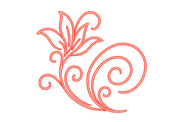 Leinwandbilder - Red neon floral ornament with swirls and transparent background, perfect for adding a touch of elegance to any design