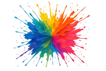 Leinwandbilder - Colorful paint droplets bursting dynamically, splattering vivid hues across transparent background with kinetic energy