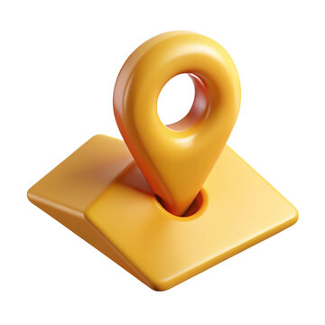 3d rendered yellow location marker symbol concept on a map against black background
