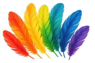 Aufkleber - Vivid rainbow feathers spreading across transparent surface, representing diversity, inclusivity, pride spectrum with natural chromatic range