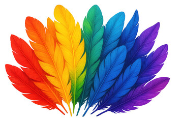 Leinwandbilder - Rainbow colored feathers arranged in a fan shape creating a vibrant spectrum of colors on a transparent background