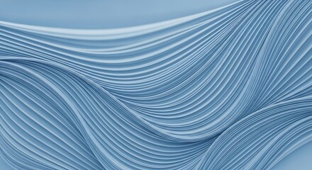 Poster - Serene Blue Waves: Abstract Paper Art with Delicate Curves and Subtle Shadows