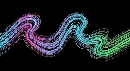 Poster - Vibrant Gradient Lines Flowing in Abstract Wave on Black Background