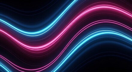 Poster - Vibrant Neon Waves: Abstract Pink and Blue Light Trails on Dark Background