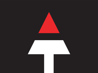 Poster - Simple Geometric Abstract Shape with Red Triangle and White Symbol Icon