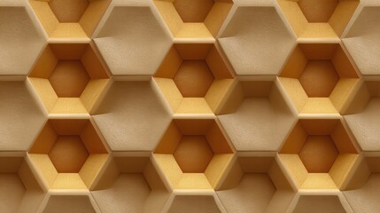 Poster - Textured Honeycomb Pattern in Natural Wood Colors Showcasing the Intricate Design of Hexagonal Shapes with Depth and Dimension for Creative Projects