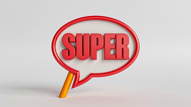 Red speech bubble with super text in bold 3d style

