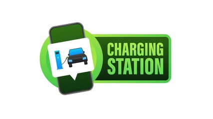 Poster - Electric vehicle charging station app with notification on smartphone