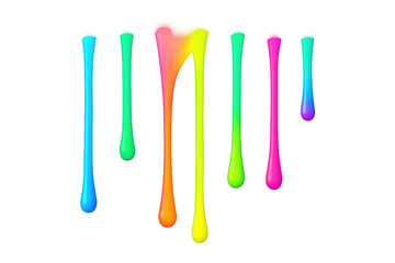 Leinwandbilder - Rainbow-colored paint trickling downward, revealing vivid artistic texture against transparent surface