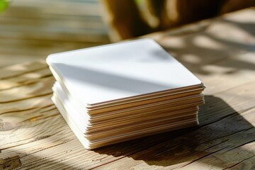 Fototapete - High Definition Visual of Stack of Blank Business Cards Next to Papers