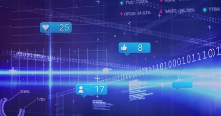 Poster - Bright beam sweeping center, icons emerging, updating counts and drifting over binary data matrix