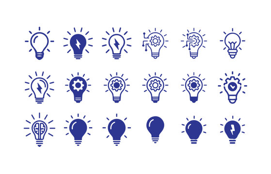Flat Idea and Creativity Bulb Icon Pack,Bright Idea Light Bulb Vector Set , Concept and Vision Idea Icons Collection, vector illustration eps 10.