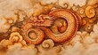 © Charoen - Chinese dragon coiling through clouds, red and gold traditional design, ancient cultural myth symbol, ink wash style,