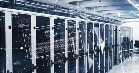 Poster - Upon opening, data panels sliding over racks, updating numbers, charting flow to visualize metrics