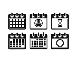 Poster - Comprehensive collection of diverse calendar symbols and planning elements suitable for digital interfaces and organizational tools presented in a clean graphic style