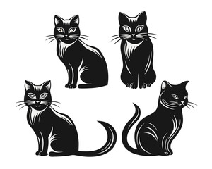 Poster - Comprehensive collection of diverse feline silhouettes showcasing various poses and styles for creative projects