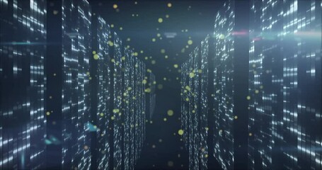 Poster - Camera moving down data tunnel, scrolling panels, drifting particles, sweeping flares showing depth