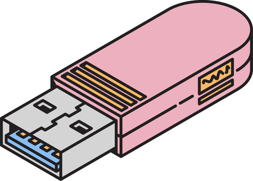 Pink USB Flash Drive Isometric Illustration