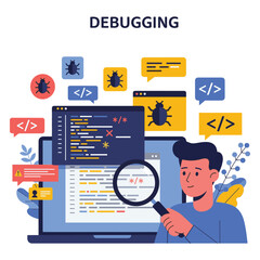 Ilustration Vector Graphic Of flat debugging