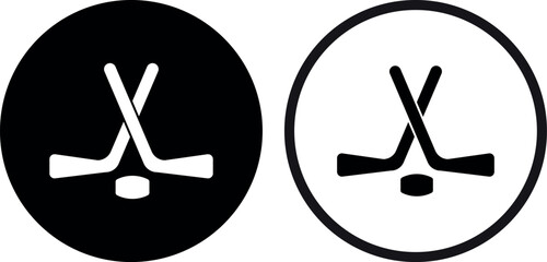 Poster - Hockey icon set in two styles . Hockey sticks and puck icon . Vector illustration