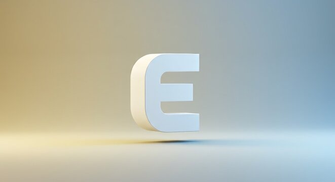 White Letter E Standing on Gradient Background with Soft Lighting